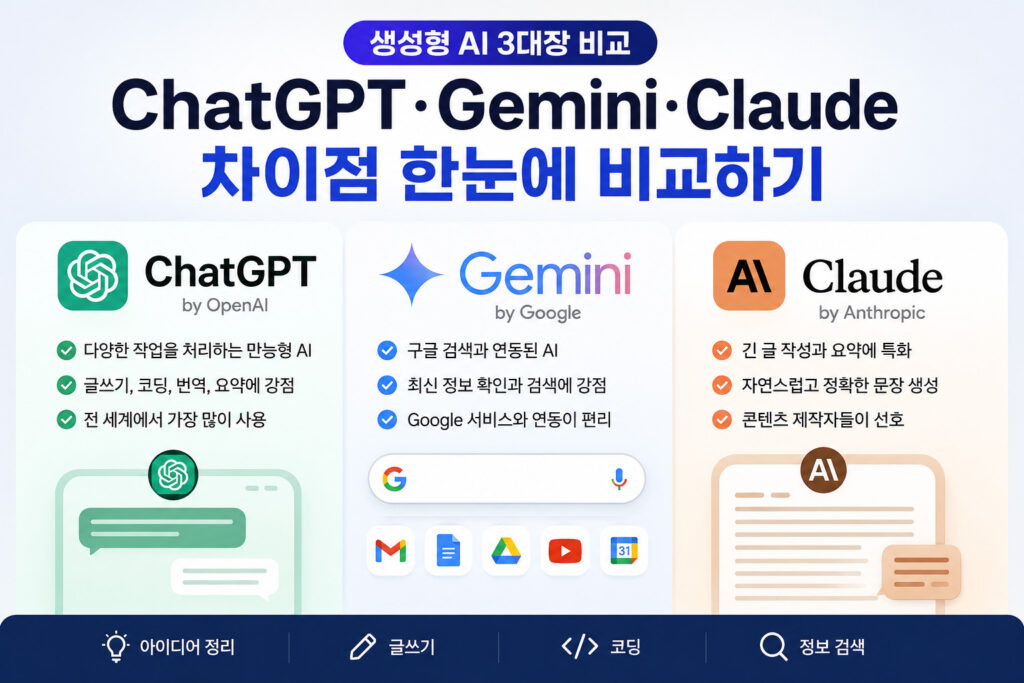 ChatGPT Gemini Claude 차이점 비교