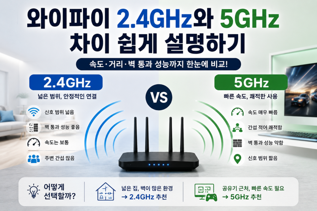 와이파이 2.4GHz와 5GHz 차이를 설명하는 이미지
