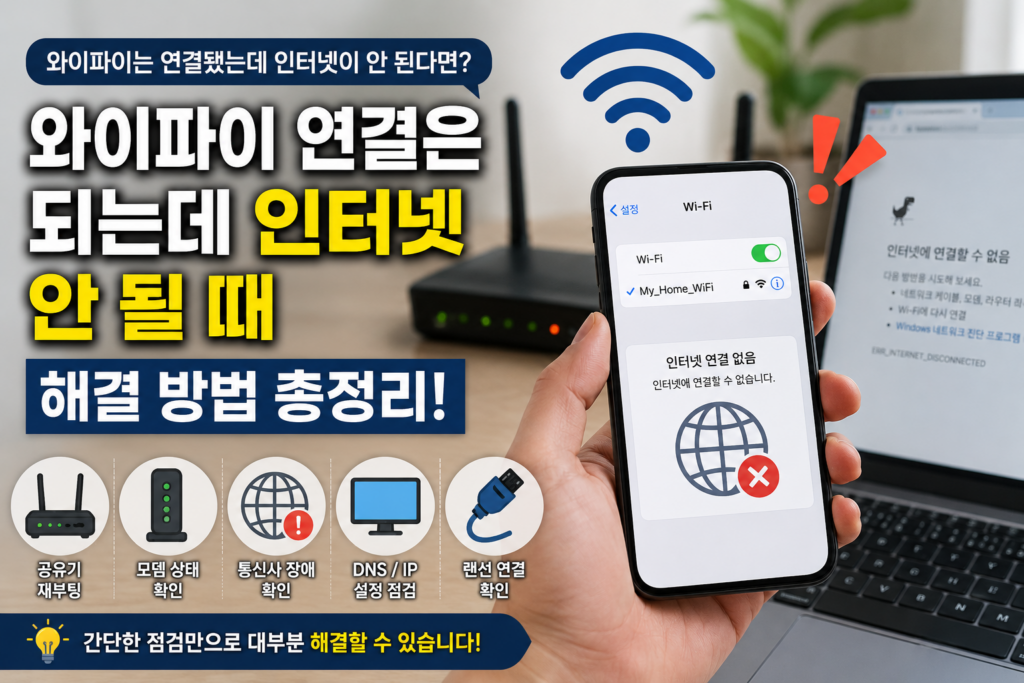 와이파이 연결은 되는데 인터넷 안 될 때 해결 방법