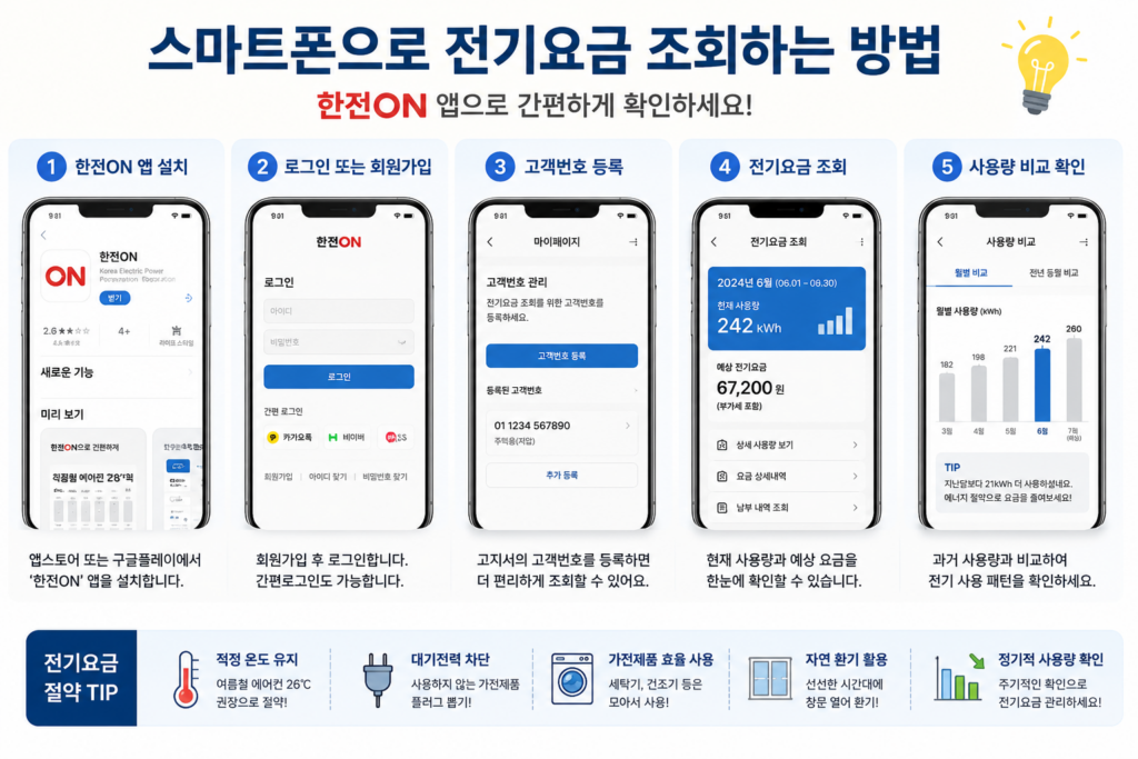 스마트폰으로 전기요금 조회하는 방법 설명 이미지