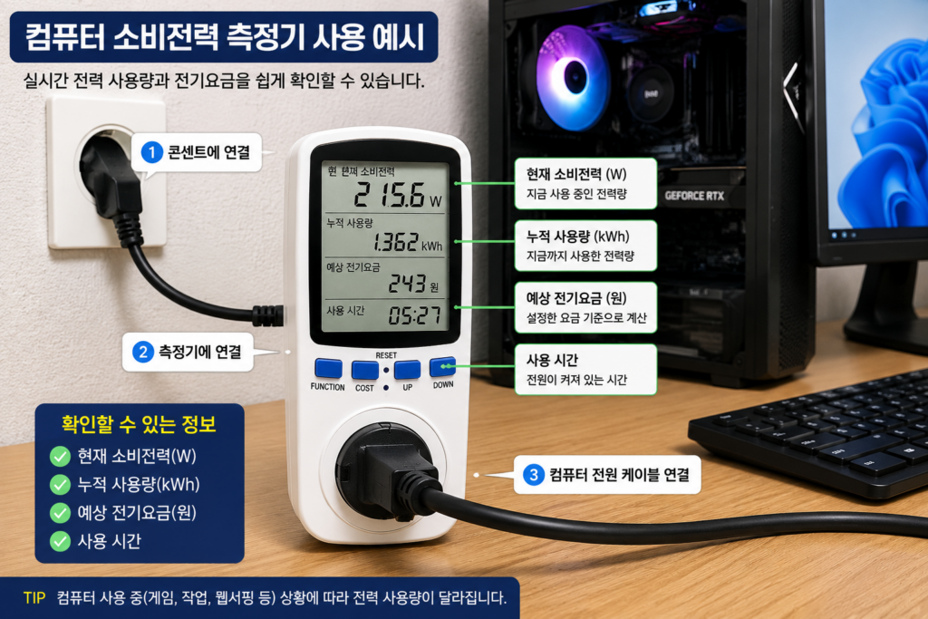 컴퓨터 소비전력 측정기 사용 예시