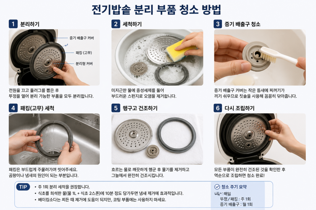 전기밥솥 패킹과 증기 배출구 청소 방법