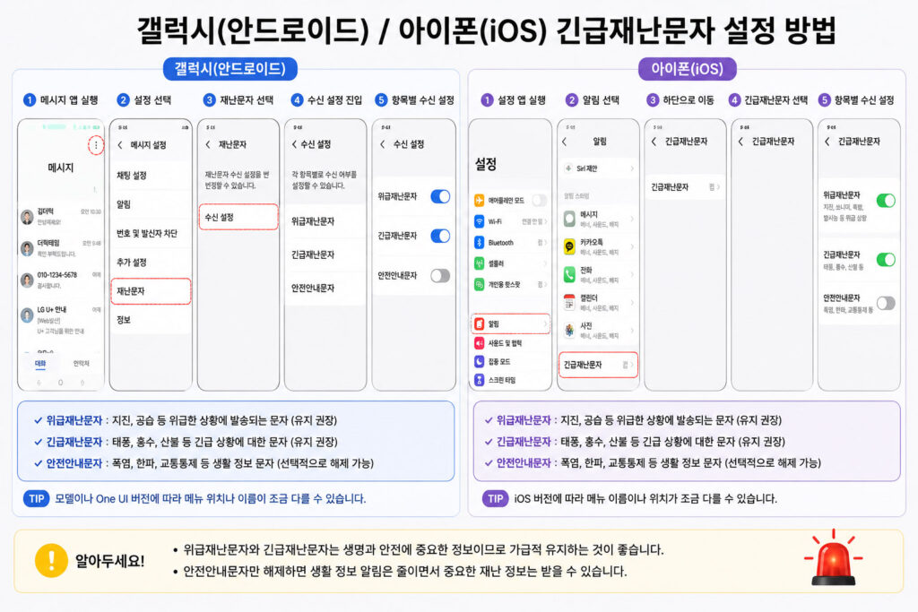 갤럭시 아이폰 긴급재난문자 설정 방법
