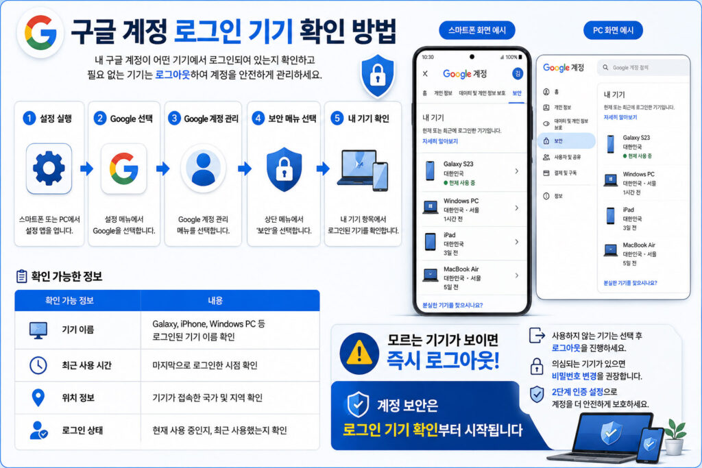 구글 계정 로그인 기기 확인 방법