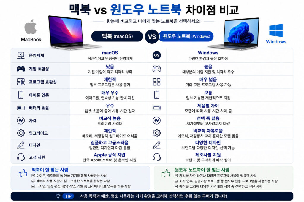맥북과 윈도우 노트북 차이