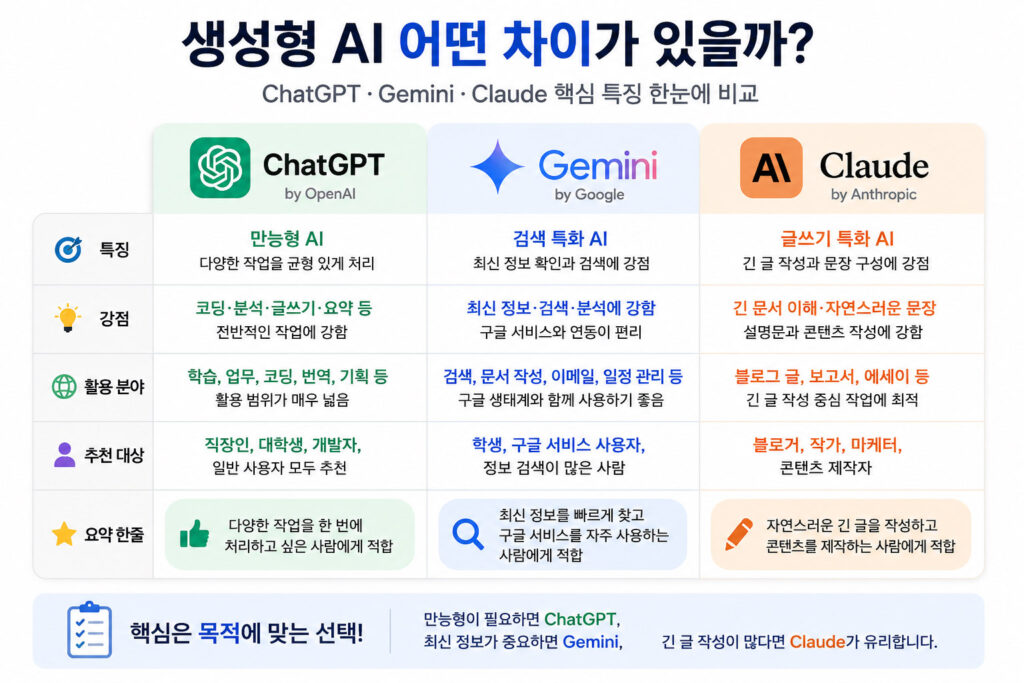 생성형 AI 특징 비교