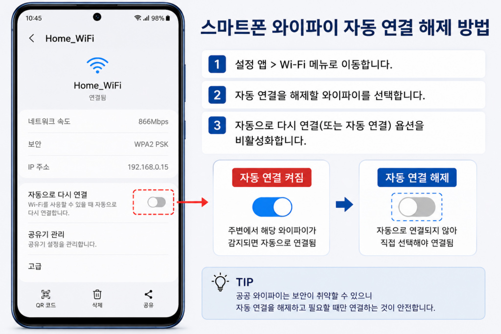 스마트폰 와이파이 자동 연결 설정 방법