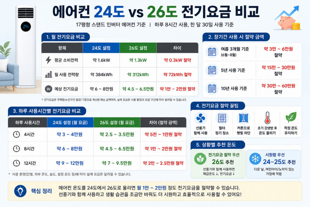 에어컨 24도와 26도 전기요금 비교