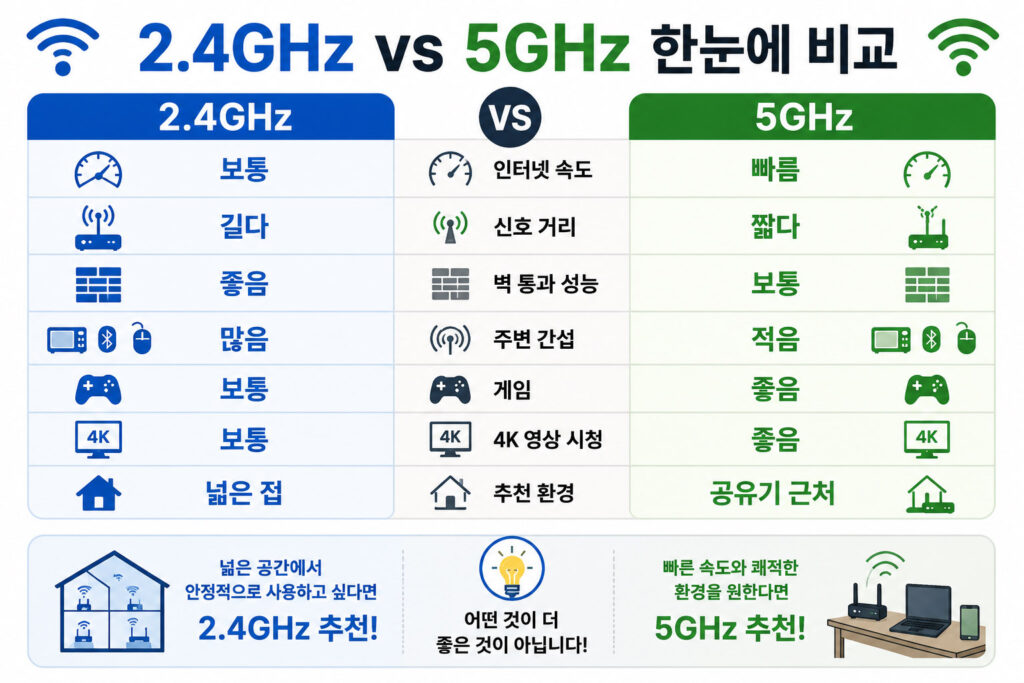 와이파이 2.4GHz 5GHz 비교표
