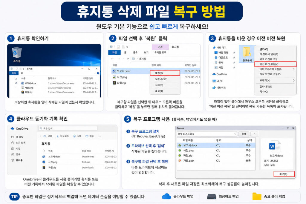 윈도우 삭제 파일 복구 설정 방법