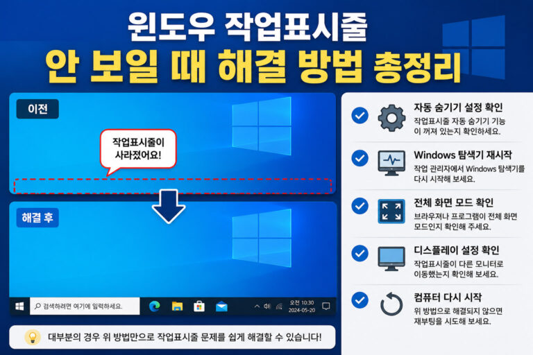 윈도우 작업표시줄 안 보일 때 해결 방법 총정리
