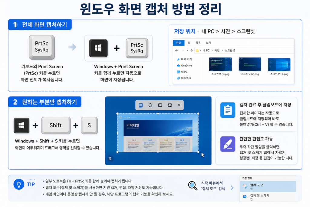 윈도우 화면 캡처 단축키 사용 방법