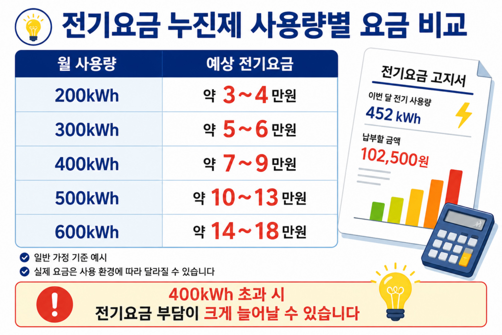 전기요금 누진제 구간 및 요금 비교