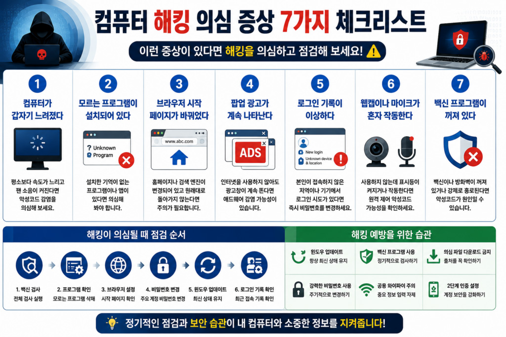 컴퓨터 해킹 의심 증상 체크리스트