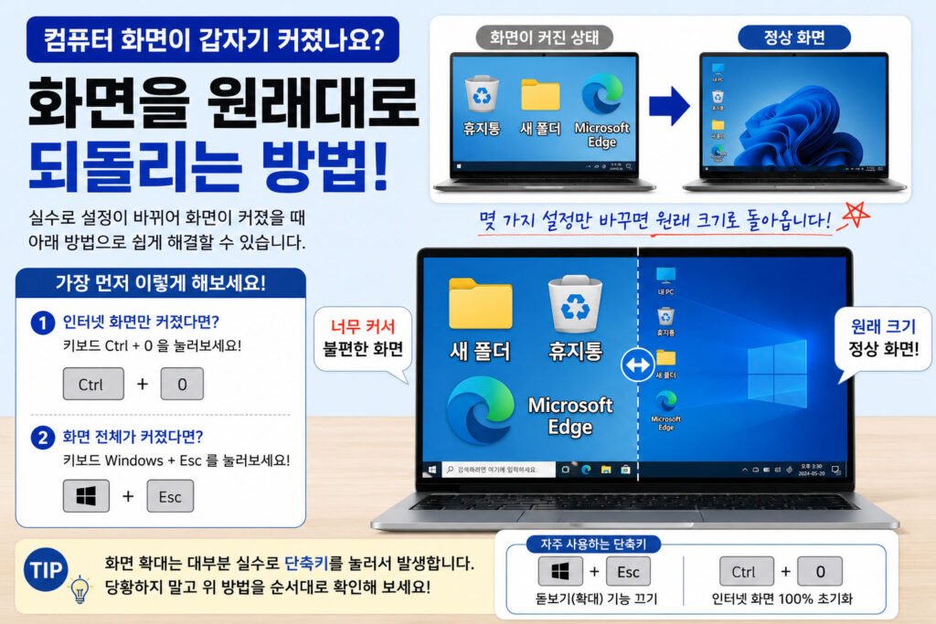 컴퓨터 화면 갑자기 커졌을 때 해결 방법