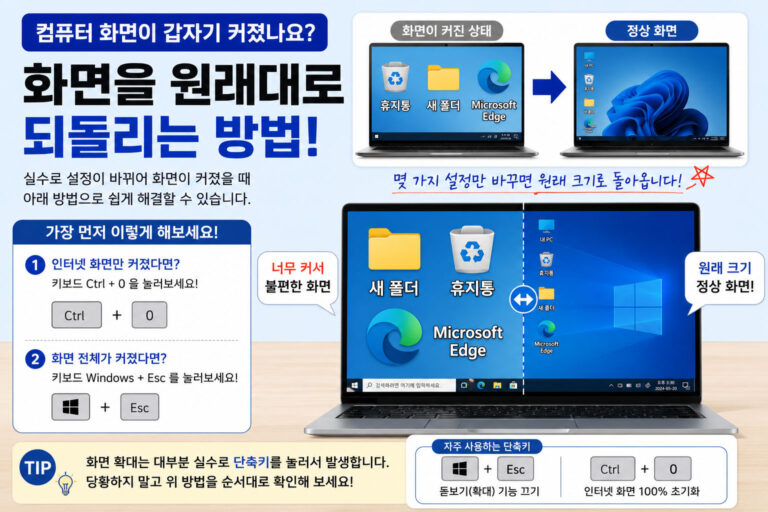 컴퓨터 화면 갑자기 커졌을 때 원래대로 되돌리는 방법 총정리