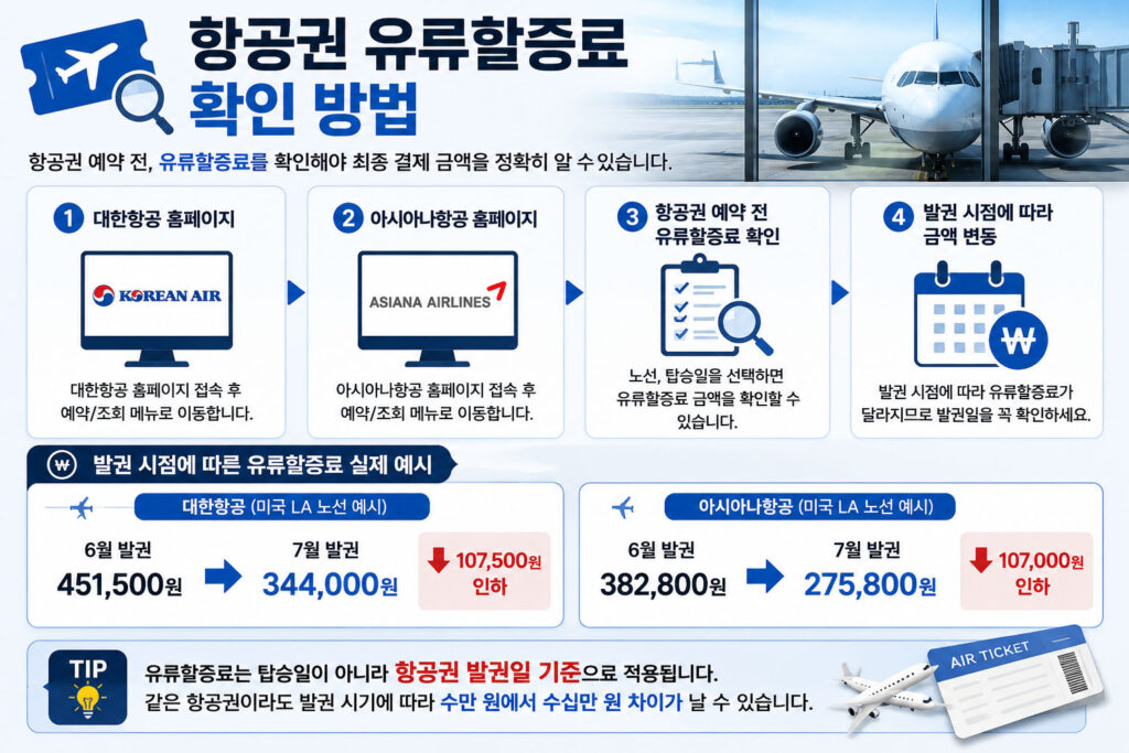 항공권 유류할증료 확인 방법