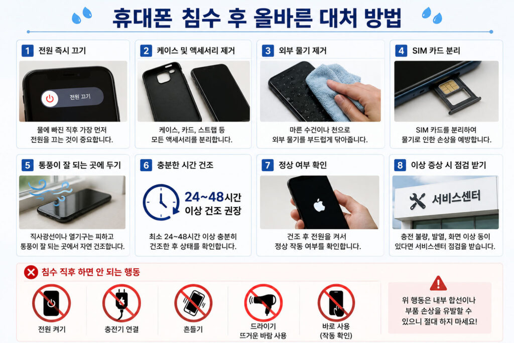 휴대폰 침수 후 대처 방법