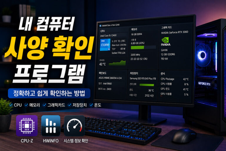 CPU-Z와 HWiNFO 등 컴퓨터 사양 확인 프로그램을 실행한 모습