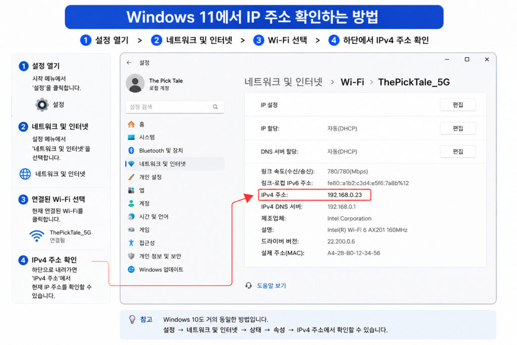 Windows IPv4 주소 확인 화면