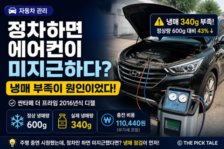 자동차 에어컨 냉매 부족 정차시 미지근한 바람 원인